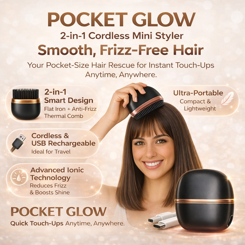 POCKET GLOW 2-in-1 Cordless Mini Styler for Smooth, Frizz-Free Hair